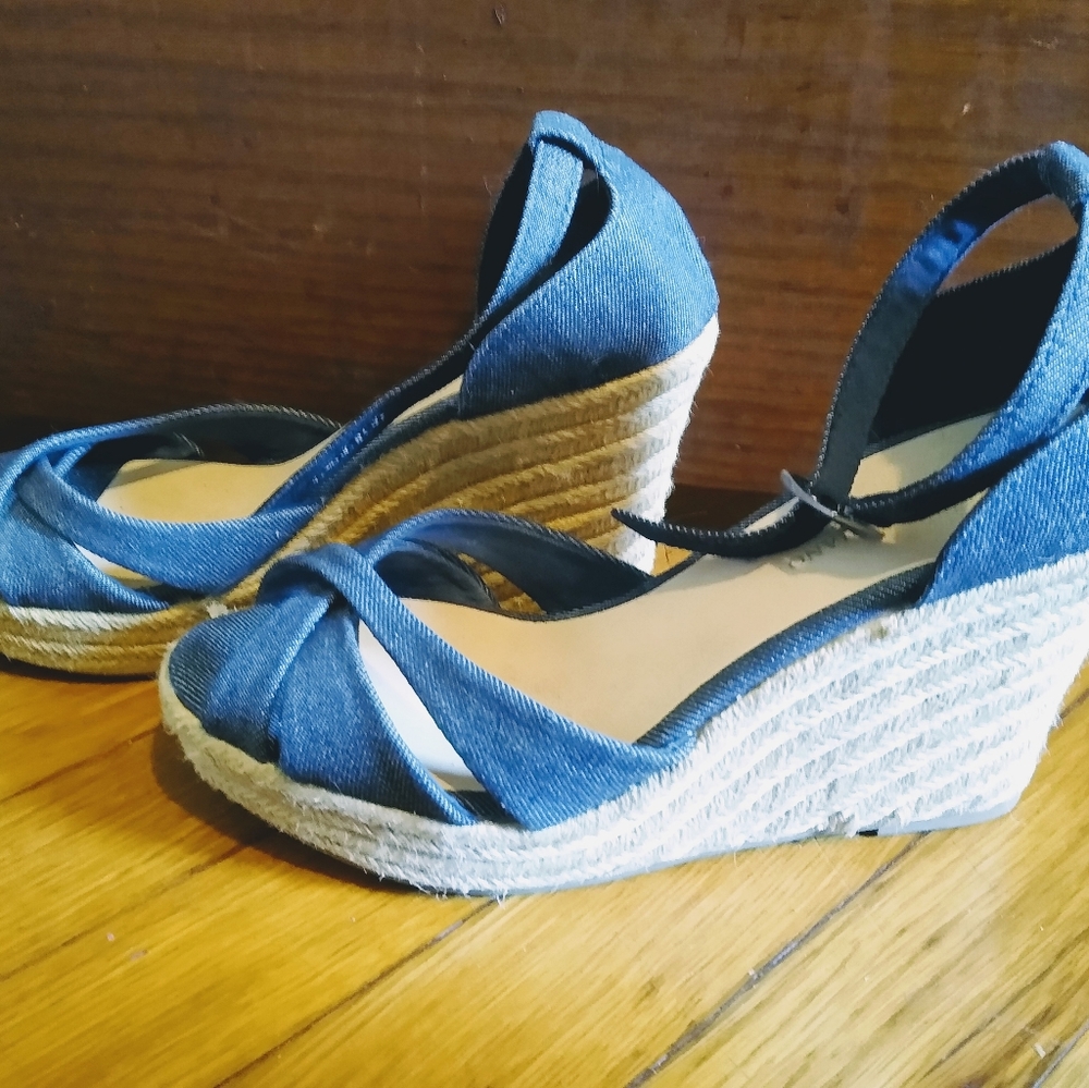 Denim wedge sandals